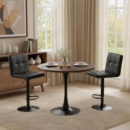 Tabouret de Bar Lot de 2 - Chaise Haute Réglable en Hauteur avec Dossier, Repose-Pieds et Rotation 360°, Cuir Synthétique Durable, Design Moderne pour Cuisine, Ilot Central, Café et Salle à Manger, Noir