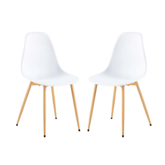 Lot de 2 Chaises de Salle à Manger de Style Scandinave avec Châssis en Fer et Pieds en Hêtre Veiné - 51x46x85cm - Blanc