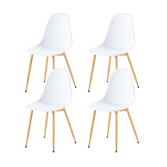 Lot de 4 Chaises de Salle à Manger de Style Scandinave avec Châssis en Fer et Pieds en Hêtre Veiné - 51x46x85cm - Blanc