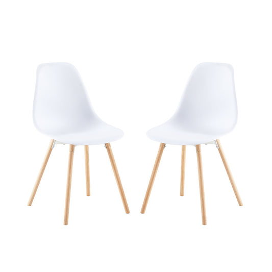 Lot de 2 Chaises de Salle à Manger de Style Scandinave avec Pieds en Hêtre - 54x46x84cm - Blanc