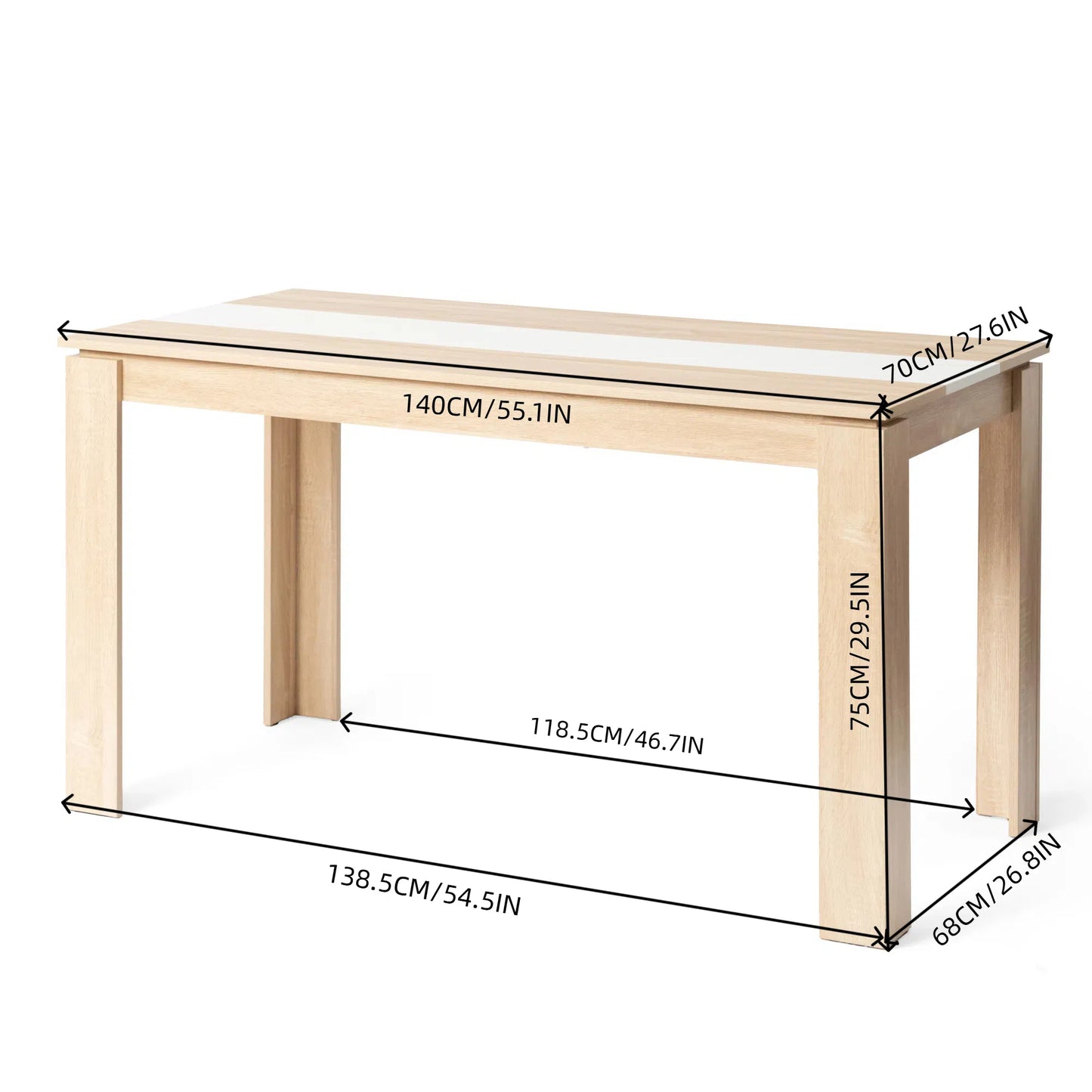 Table de Cuisine Couleur Chêne et Blanc, Table de Cuisine Style Moderne, Sideboard de Cuisine--140 x 70 x 75 cm