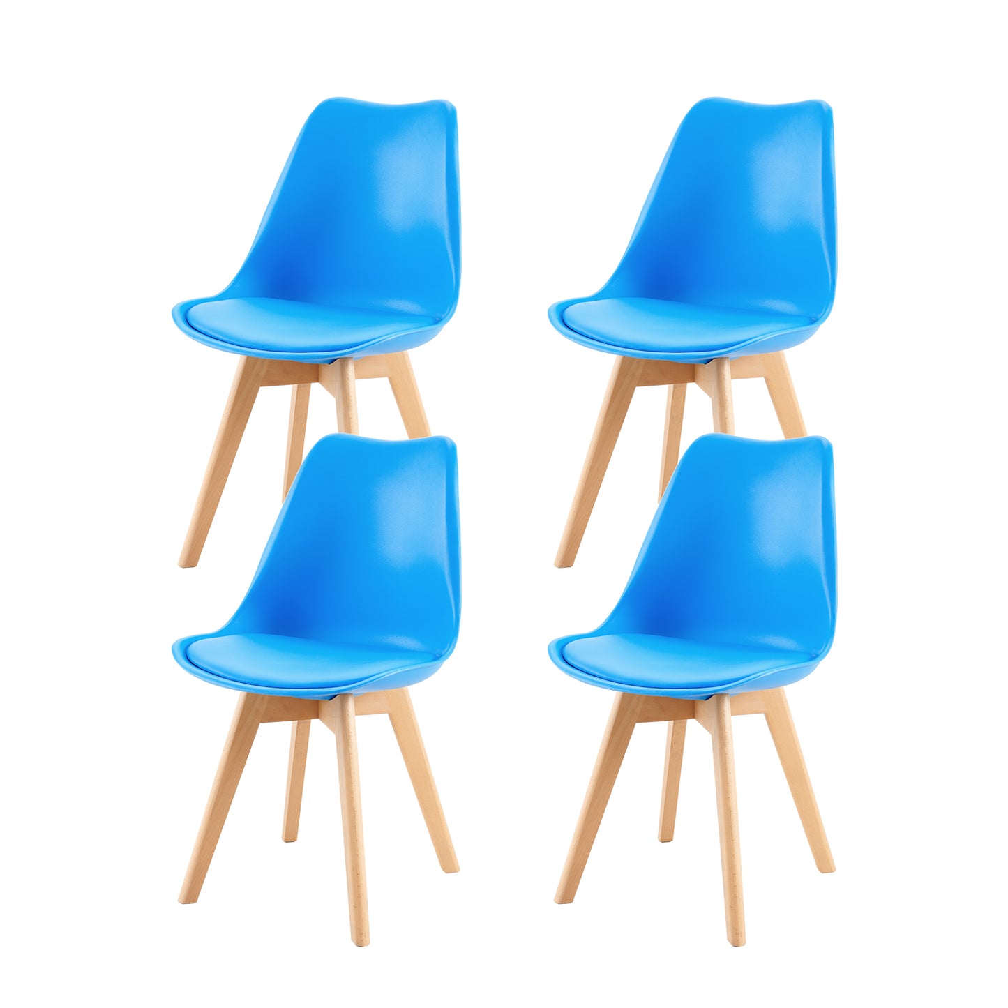 Lot de 4 chaises au design Scandinave contemporain pour salle à manger - Bleu vif