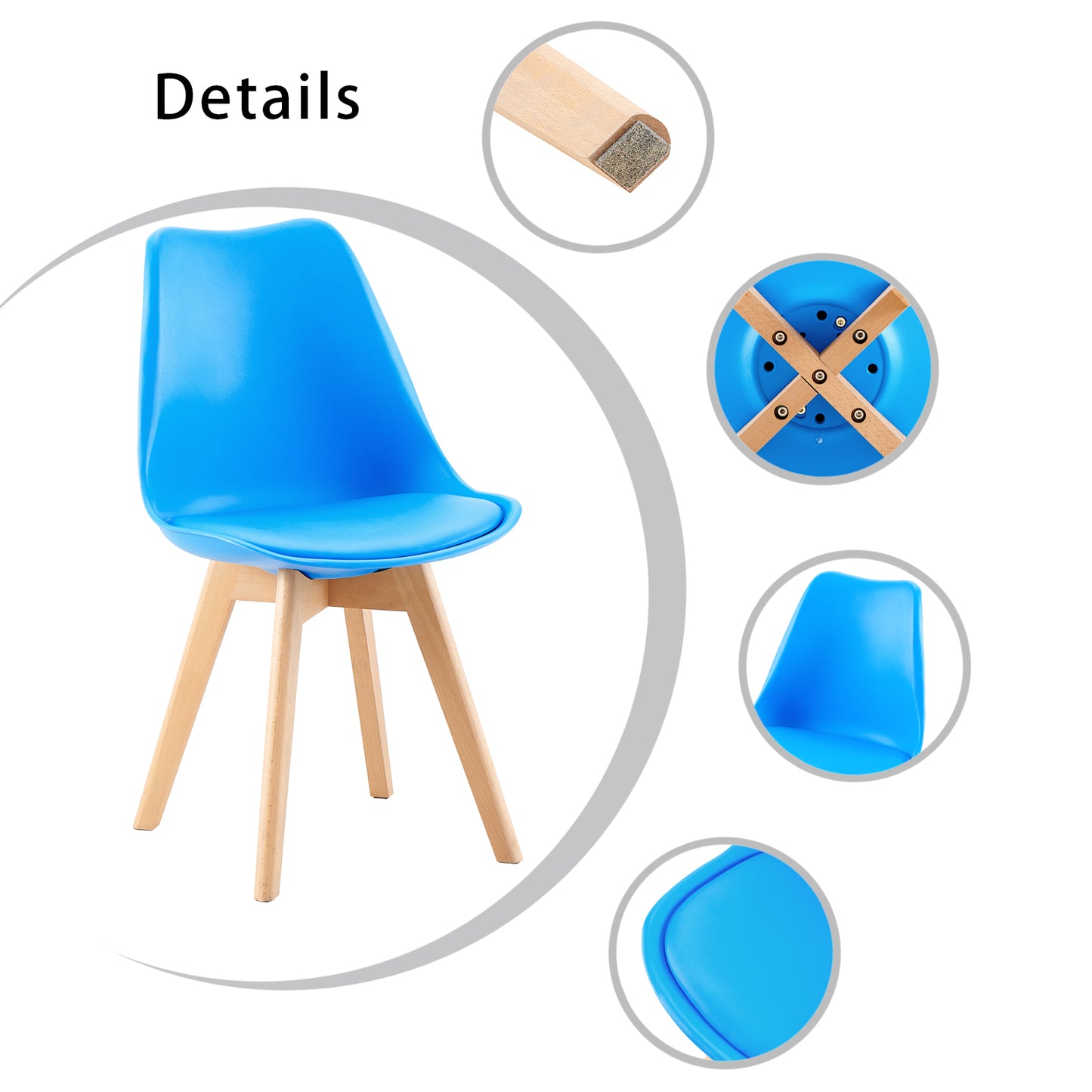 Lot de 4 chaises au design Scandinave contemporain pour salle à manger - Bleu vif