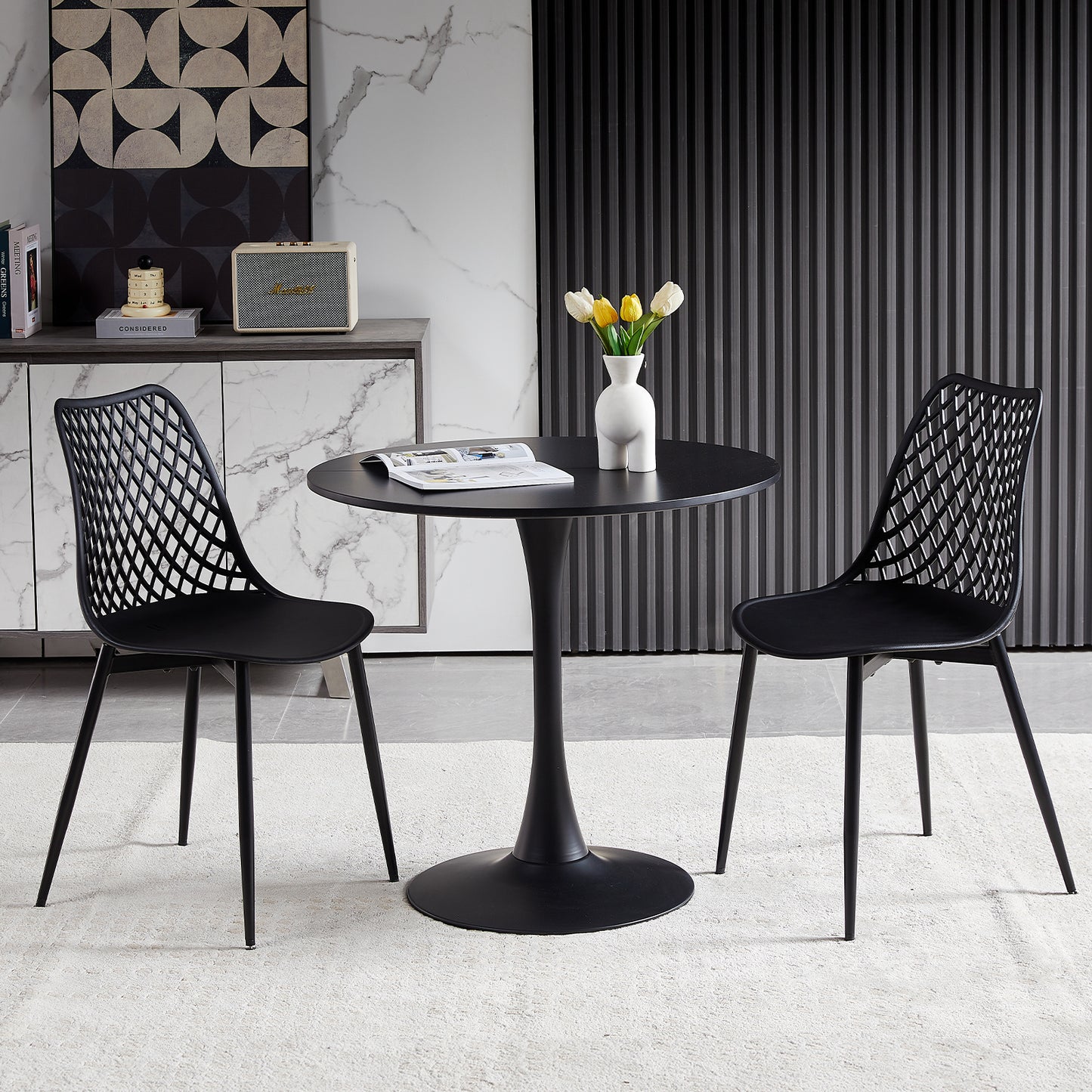 Table Ronde Noir Loisirs Table à Manger Scandinave Balcon Petite Table Ronde(Size:80x80x73cm)