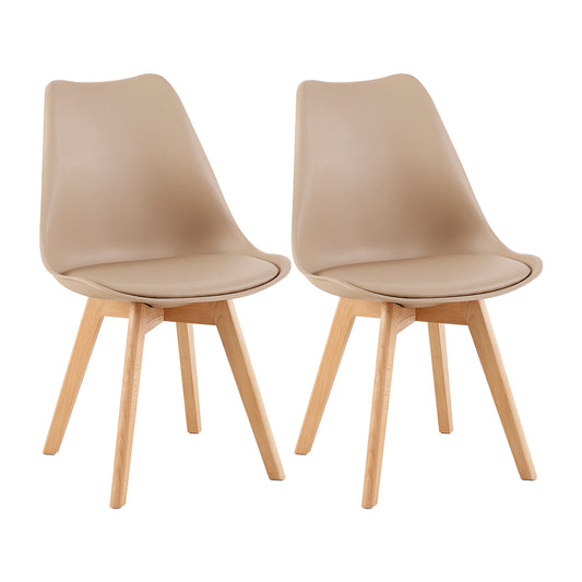 Lot de 2 Chaises de Cuisine Rétro Rembourrée Chaise de Salle de Bureau, Pieds en Bois de Hêtre Massif--Kaki