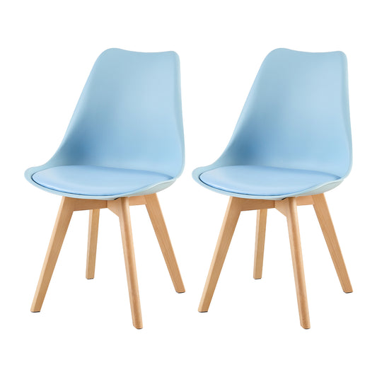 Lot de 2 Chaises de Cuisine Rétro Rembourrée Chaise de Salle de Bureau, Pieds en Bois de Hêtre Massif--Bleu clair