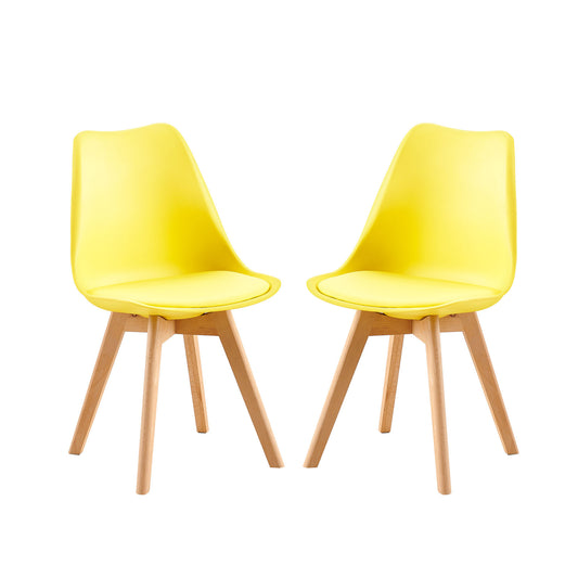 Lot de 2 chaises au design Scandinave contemporain pour salle à manger - Jaune citron