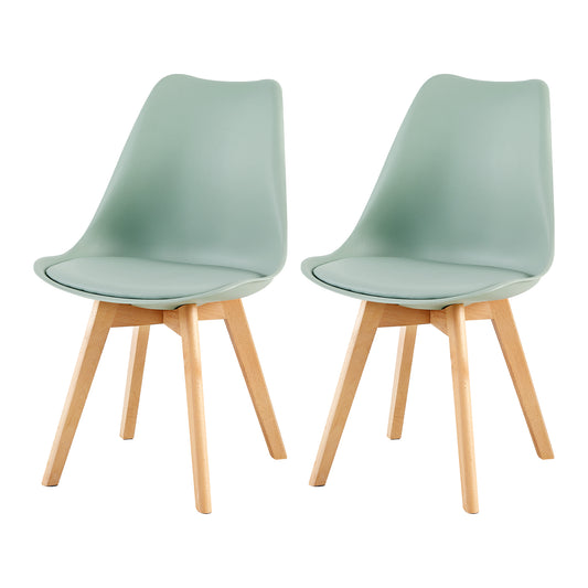 Lot de 2 Chaises de Cuisine Rétro Rembourrée Chaise de Salle de Bureau, Pieds en Bois de Hêtre Massif--Vert clair