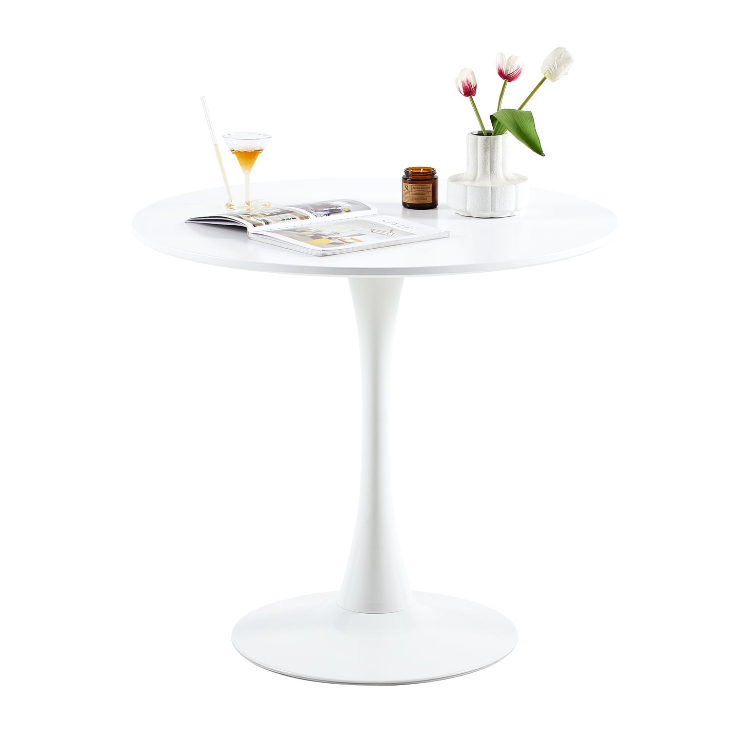 Table à Manger Nordique Style Tulipe - Petite Table Ronde pour Balcon - Blanc