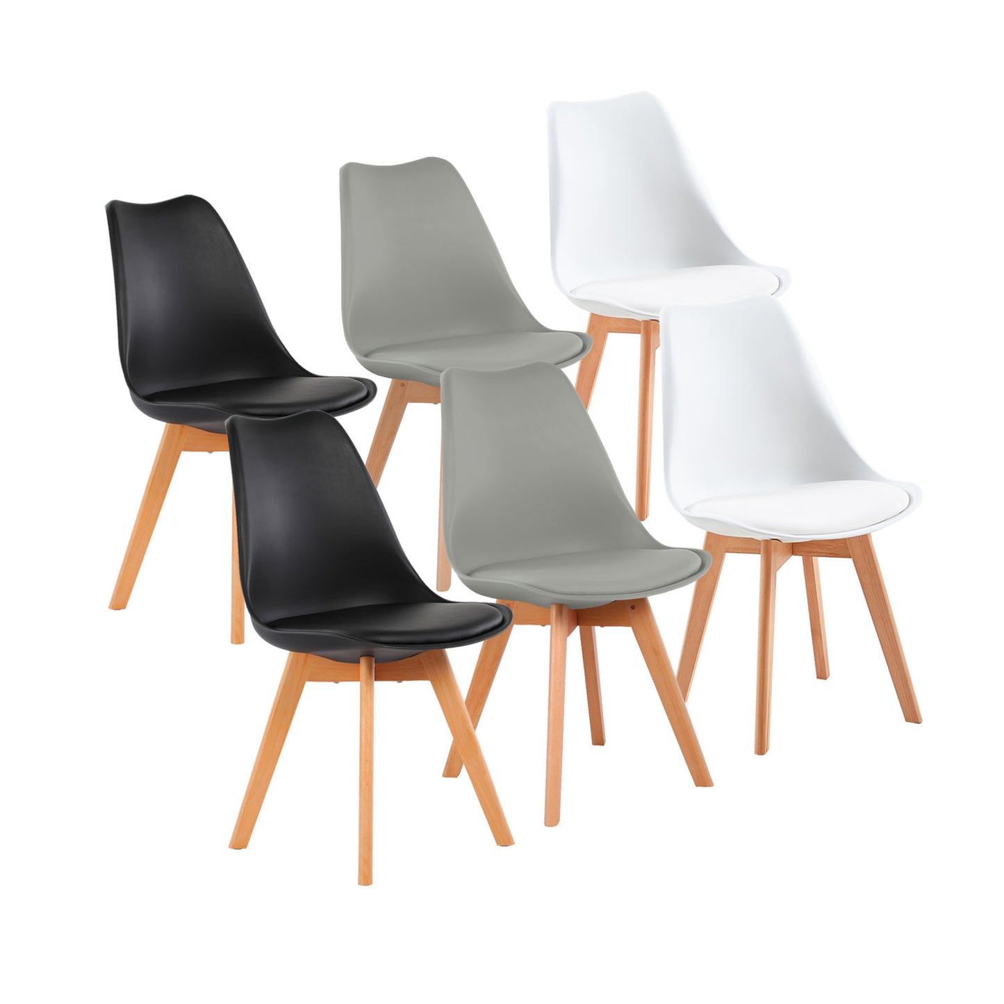 lot de 6 chaises de salle à manger design contemporain scandinave-Melange de Couleurs 2 Gris + 2 Noir + 2 Blanc