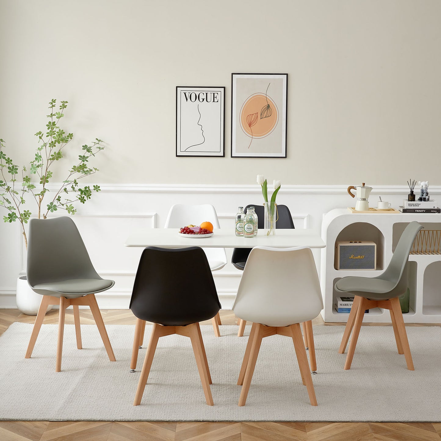 lot de 6 chaises de salle à manger design contemporain scandinave-Melange de Couleurs 2 Gris + 2 Noir + 2 Blanc