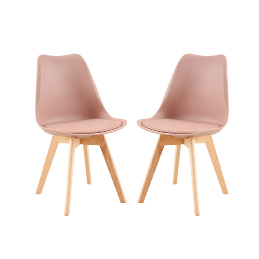 Lot de 2 chaises de cuisine en a manger design contemporain scandinave pieds bois de chene - Couleur Pate de Haricot