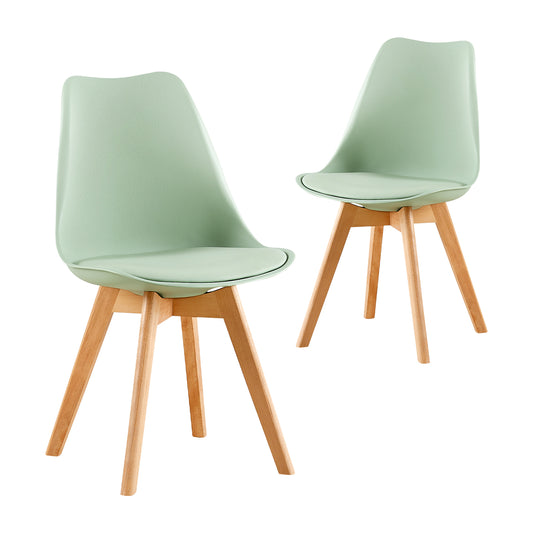 Lot de 2 Chaises de Cuisine Rétro Rembourrée Chaise de Salle de Bureau, Pieds en Bois de Hêtre Massif--Glace Verte