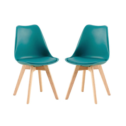 Lot de 2 chaises de cuisine en a manger design contemporain scandinave pieds bois de chene - Lac bleu