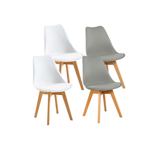 Lot de 4 chaises Scandinaves au design contemporain pour salle à manger - Mélange de couleurs 2 Blanc + 2 Gris