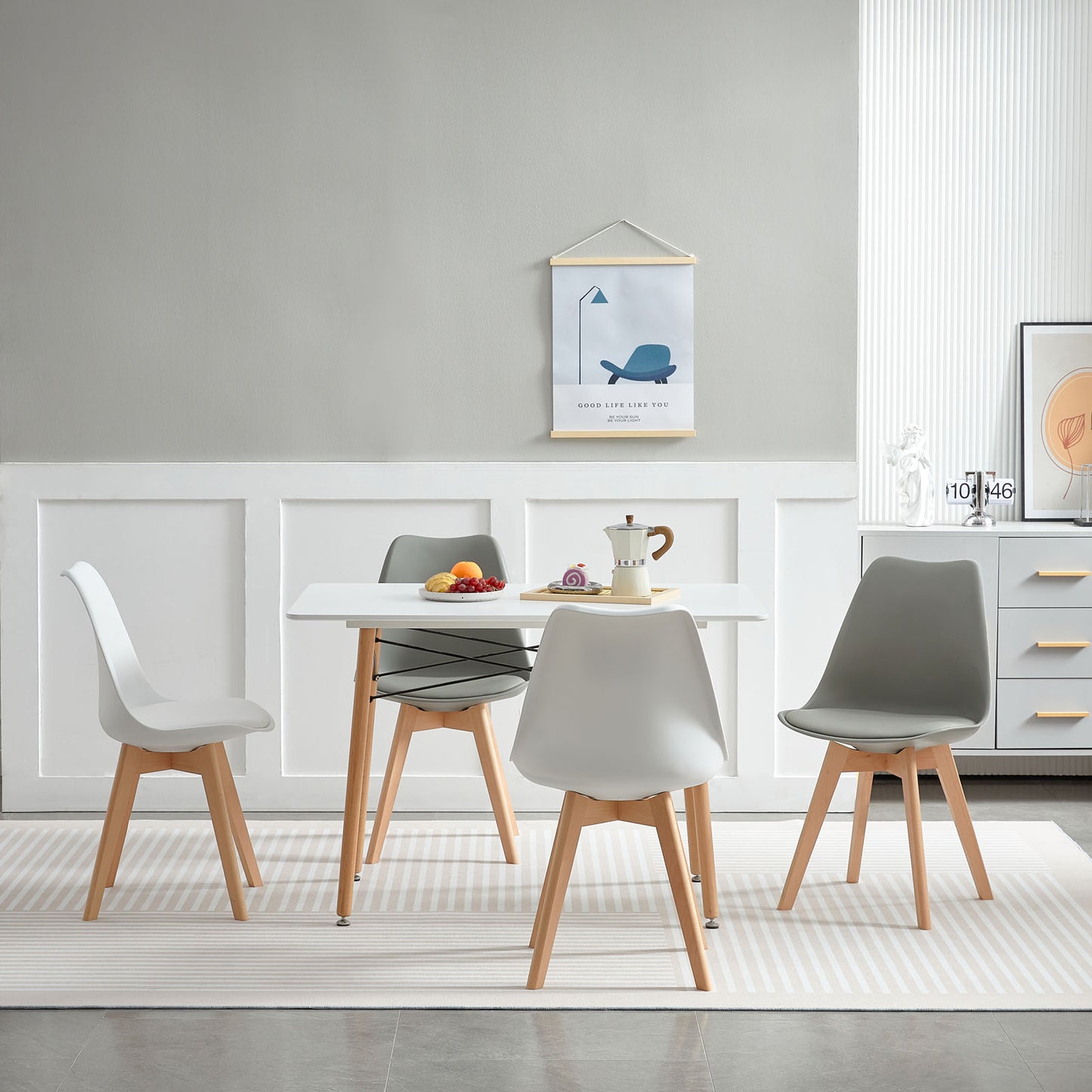 Lot de 4 chaises Scandinaves au design contemporain pour salle à manger - Mélange de couleurs 2 Blanc + 2 Gris