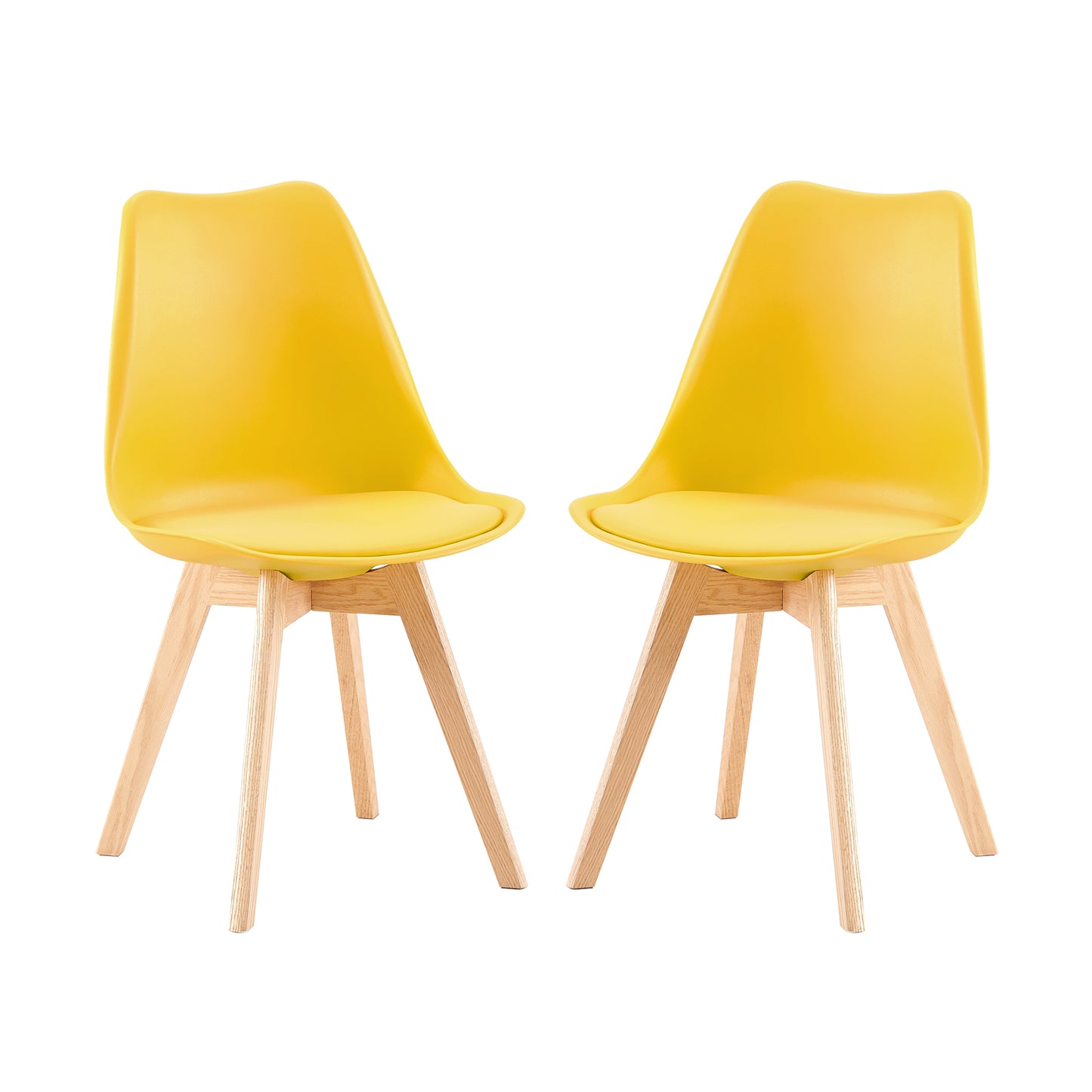 Lot de 2 chaises de cuisine en a manger design contemporain scandinave pieds bois de chene - Jaune