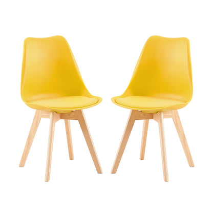 Lot de 2 chaises de cuisine en a manger design contemporain scandinave pieds bois de chene - Jaune