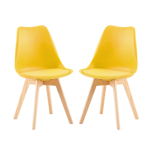 Lot de 2 chaises de cuisine en a manger design contemporain scandinave pieds bois de chene - Jaune