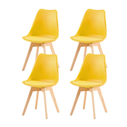 Lot de 4 chaises de cuisine en a manger design contemporain scandinave pieds bois de chene - Jaune