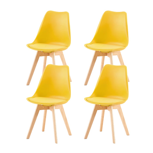 Lot de 4 chaises de cuisine en a manger design contemporain scandinave pieds bois de chene - Jaune