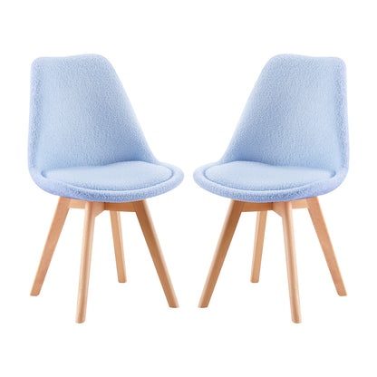 Chaise Lot de 2, Nordique en Peluche d'agneau,Chaise de Cuisine avec Pieds en HêTre Massif et Coussin en Laine d'agneau,Bleu clair