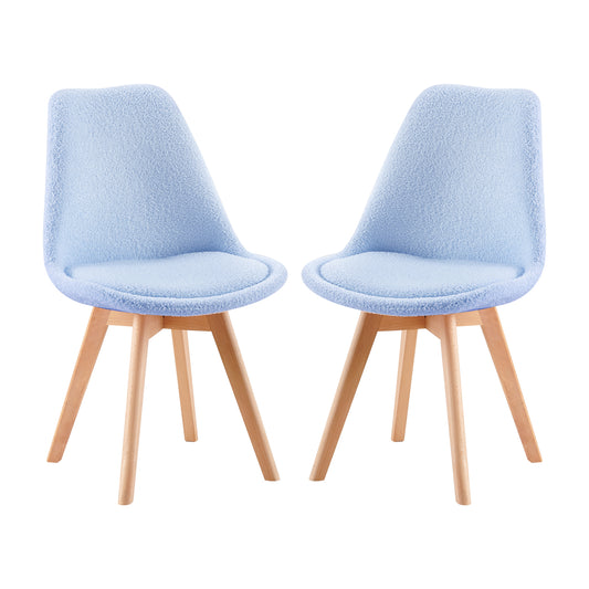 Chaise Lot de 2, Nordique en Peluche d'agneau,Chaise de Cuisine avec Pieds en HêTre Massif et Coussin en Laine d'agneau,Bleu clair