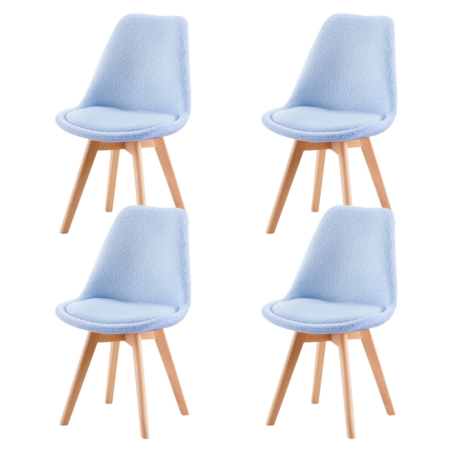 Chaise Lot de 4, Nordique en Peluche d'agneau,Chaise de Cuisine avec Pieds en HêTre Massif et Coussin en Laine d'agneau,Bleu clair