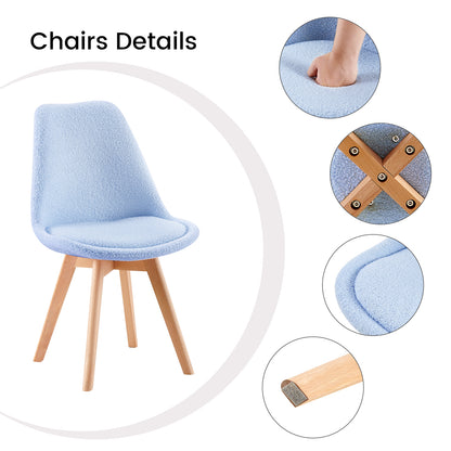 Chaise Lot de 4, Nordique en Peluche d'agneau,Chaise de Cuisine avec Pieds en HêTre Massif et Coussin en Laine d'agneau,Bleu clair