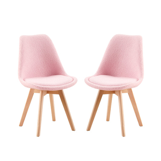 Chaise Lot de 2, Nordique en Peluche d'agneau,Chaise de Cuisine avec Pieds en HêTre Massif et Coussin en Laine d'agneau,Rose