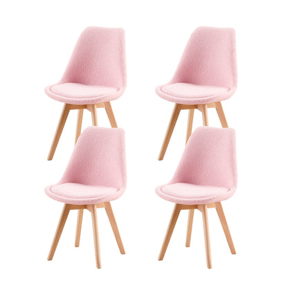 Chaise Lot de 4, Nordique en Peluche d'agneau,Chaise de Cuisine avec Pieds en HêTre Massif et Coussin en Laine d'agneau,Rose