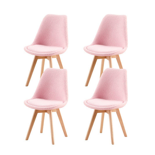 Chaise Lot de 4, Nordique en Peluche d'agneau,Chaise de Cuisine avec Pieds en HêTre Massif et Coussin en Laine d'agneau,Rose