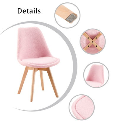 Chaise Lot de 2, Nordique en Peluche d'agneau,Chaise de Cuisine avec Pieds en HêTre Massif et Coussin en Laine d'agneau,Rose