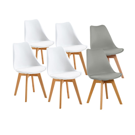 Lot de 6 chaises Scandinaves au design contemporain pour salle à manger - Mélange de couleurs 4 Blanc + 2 Gris