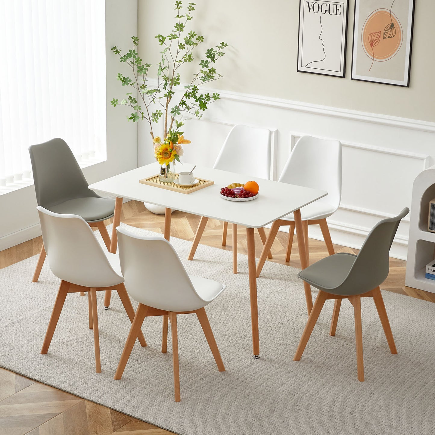 Lot de 6 chaises Scandinaves au design contemporain pour salle à manger - Mélange de couleurs 4 Blanc + 2 Gris