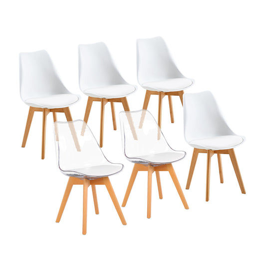 Lot de 6 chaises de salle à manger au design Scandinave moderne - Mélange de couleurs 4 Blanc + 2 Transparent