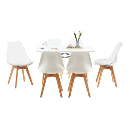 Lot de 6 chaises de salle à manger au design Scandinave moderne - Mélange de couleurs 4 Blanc + 2 Transparent