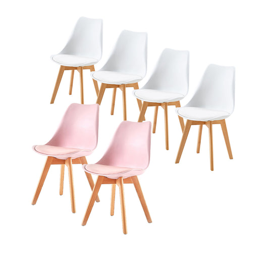 Lot de 6 chaises Scandinaves au design contemporain pour salle à manger - Mélange de couleurs 4 Blanc + 2 Rose