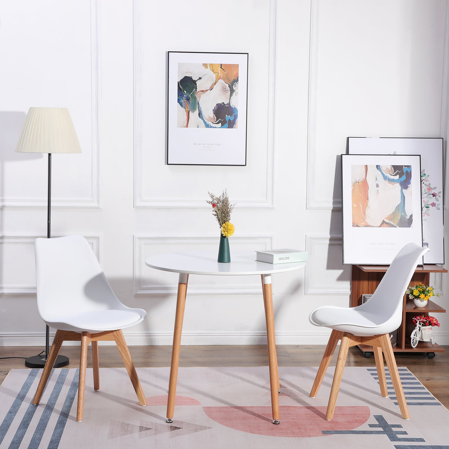 Lot de 2 chaises Scandinaves au design contemporain pour cuisine avec pieds en bois de chêne - Blanc