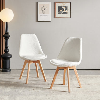 Chaise Lot de 2, Nordique en Peluche d'agneau,Chaise de Cuisine avec Pieds en HêTre Massif et Coussin en Laine d'agneau,Blanc