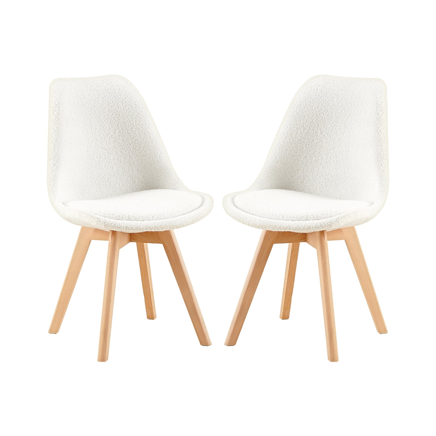 Chaise Lot de 2, Nordique en Peluche d'agneau,Chaise de Cuisine avec Pieds en HêTre Massif et Coussin en Laine d'agneau,Blanc