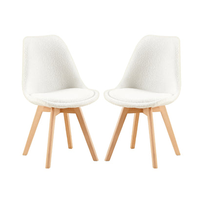 Chaise Lot de 2, Nordique en Peluche d'agneau,Chaise de Cuisine avec Pieds en HêTre Massif et Coussin en Laine d'agneau,Blanc