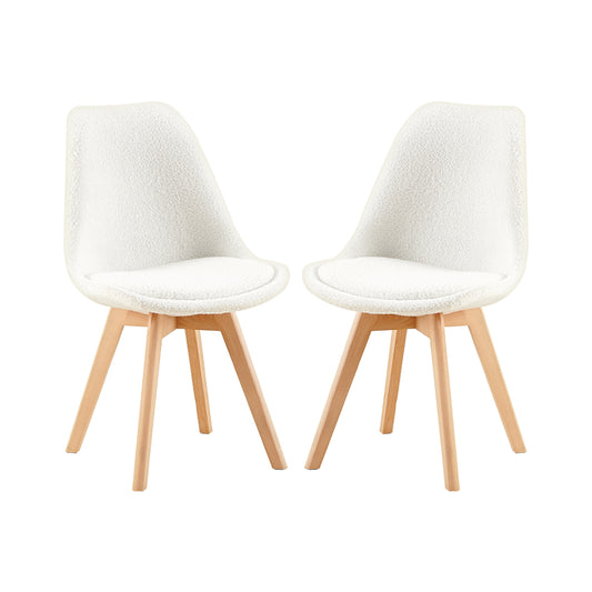 Chaise Lot de 2, Nordique en Peluche d'agneau,Chaise de Cuisine avec Pieds en HêTre Massif et Coussin en Laine d'agneau,Blanc