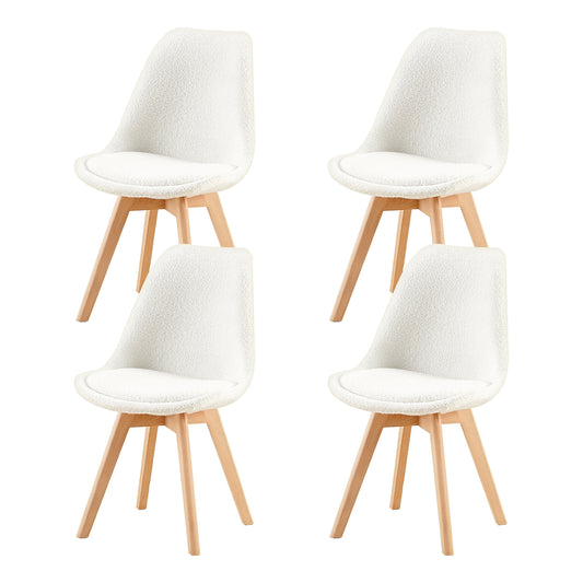 Chaise Lot de 4, Nordique en Peluche d'agneau,Chaise de Cuisine avec Pieds en HêTre Massif et Coussin en Laine d'agneau,Blanc