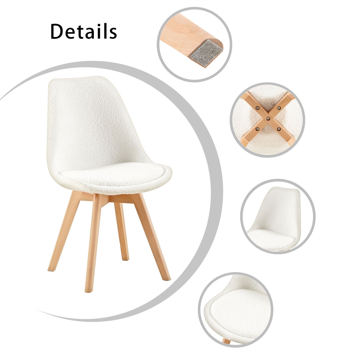 Chaise Lot de 2, Nordique en Peluche d'agneau,Chaise de Cuisine avec Pieds en HêTre Massif et Coussin en Laine d'agneau,Blanc