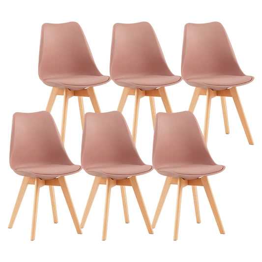 Lot de 6 Chaises de Cuisine Rétro Rembourrée Chaise de Salle de Bureau, Pieds en Bois de Hêtre Massif