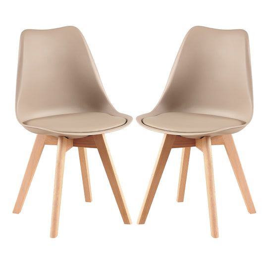Lot de 2 Chaises de Cuisine Rétro Rembourrée Chaise de Salle de Bureau, Pieds en Bois de Hêtre Massif--Kaki clair