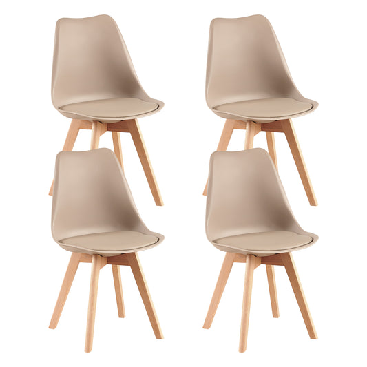 Lot de 4 Chaises de Cuisine Rétro Rembourrée Chaise de Salle de Bureau, Pieds en Bois de Hêtre Massif--Kaki clair