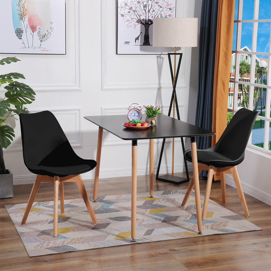 Lot de 2 chaises de cuisine en a manger design contemporain scandinave pieds bois de chene - Noir