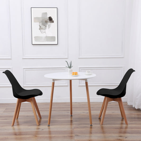 Ensemble de Table et Chaises - Table Ronde Blanche en Bois de Hêtre Massif avec 2 Chaises Scandinaves Noires, Dimensions 54x54x82cm